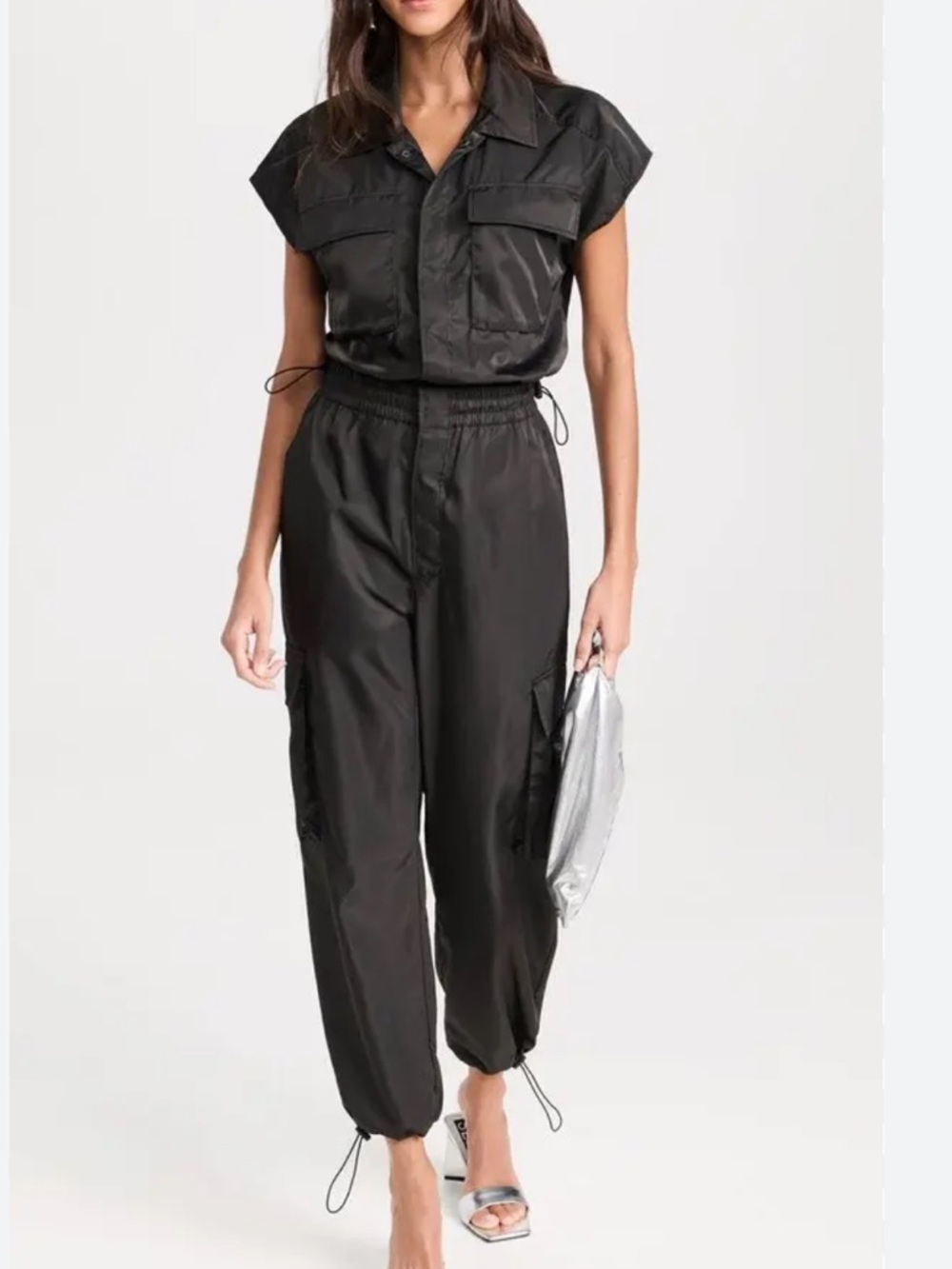 NWT Pistola Jade Black Cargo Jumpsuit with Tapered Ankles